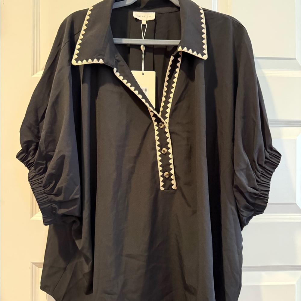 Entro Black Blouse with White Trim